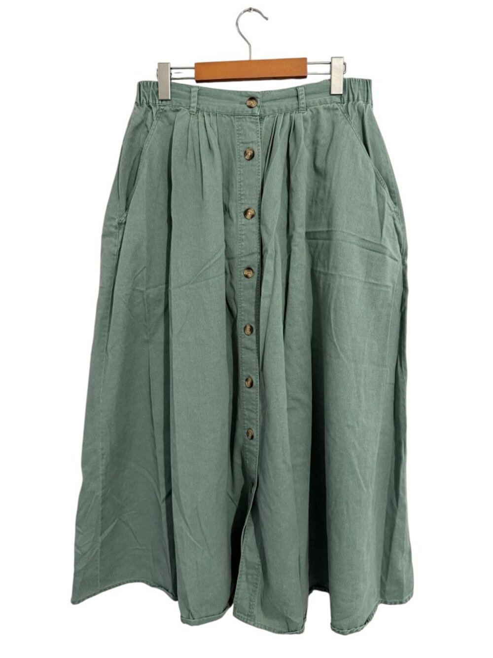 Original By Choice Sage Green Button Front Cotton Midi Skirt L